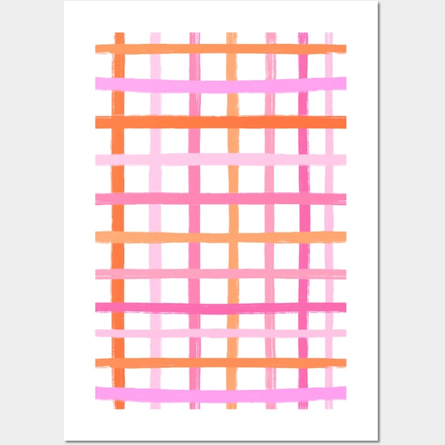 Multi Pink and Orange Free Hand Stripy Check Wall Art by OneThreeSix